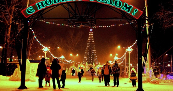 В Черногорском парке устанавливают новогоднюю ель