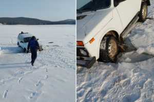 «Нива» с рыбаком пошла под лед на Красноярском водохранилище