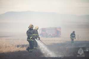 Пожарные, фермеры, чиновники тушили степь около Пригорска